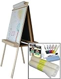Beka Double-Sided Easel-and-Supplies Combo #1, Marker Board and Chalkboard Surfaces, Top Paper Holder, Wood Trays