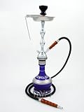 23"Hookah Chrome/Dark Blue Bohemian Glass MYA