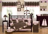 Soho Pink and Brown Girl Crib 9 Piece Infant Nursery Baby Bedding Set