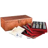 Japanese Mahjong Game Set with Black Tiles and Wooden Case