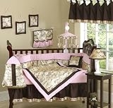 Abby Rose: Pink and Brown Designer Crib baby girl 9 piece bedding Set