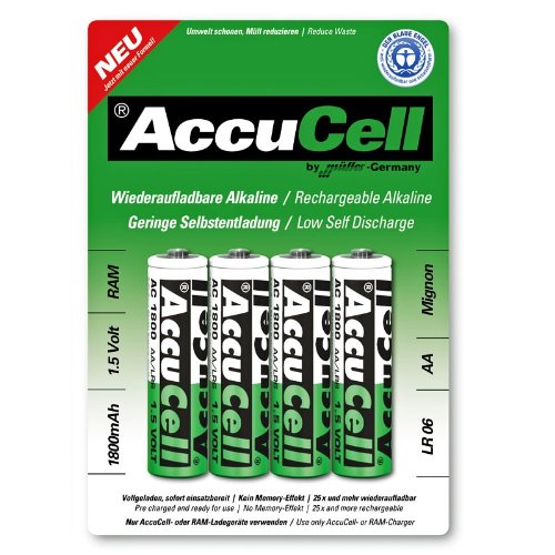 Elektronik und Foto: AccuCell AC1800 Mignon/AA aufladbare Alkaline Batterie 4er Pack