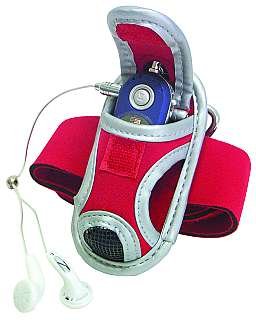 MP3 Player: Megakick MP3-Player Tasche f�r MP3 - Player bis zu 9,5cm - inkl. Karabiner und Stretchband - rot / silber