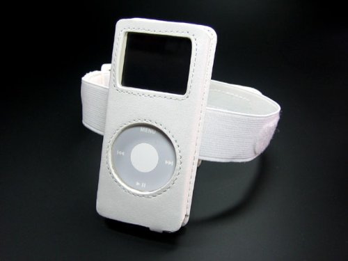 TFT Monitore: Wei�e Steck - Ledertasche f�r den iPod Nano 1. und 2. Generation inkl. Jogging-Armband