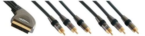Heimkinosysteme: High-End Audio-Video Adapterkabel 3,00 Meter 24 Karat vergoldete Kontakte, 21-pol Scart-Stecker auf 6 x Cinch-Stecker 2 x Video IN/OUT 4 x Audio IN / OUT (L+R) * Audio-Video Adaptor cable 3,00 meters of 24 carat gilded contacts, Scart 21-pol on 6 x Cinch