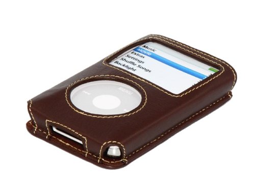 Braune Steck - Ledertasche für den iPod Video 30 GB inkl. Joggingarmband & Displayschutzfolie