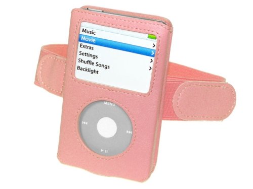 Speicherkarten: Rosa Steck - Ledertasche f�r den iPod Video 30GB inkl. Joggingarmband & Displayschutzfolie