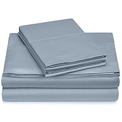 Pinzon 400-Thread-Count 100% Egyptian Cotton Hemstitch Queen Sheet Set, Smokey Blue