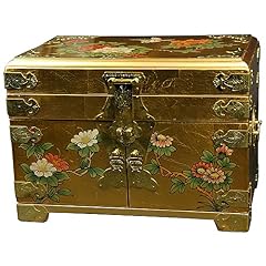 Beautiful Luxury Fine Gift Idea for Wife - 14 Daisy Lacquered Jewelry Box Chest - Gold Leaf