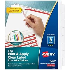 Avery 11441 Avery Ink Jet Printer Extra-Wide White Dividers, 8-Tab, 9 x 11, CLR, 5 Sets/Pk