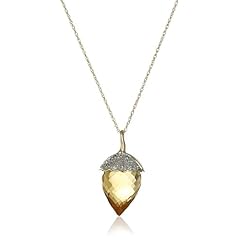 10k Yellow Gold Citrine and Diamond Acorn Pendant (.03 cttw, I-J Color, I3 Clarity), 18