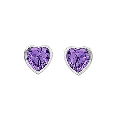 Silver ES1123-15 Amethyst Heart Stud Earrings