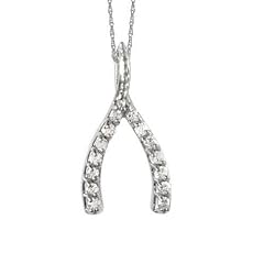 14k White Gold Diamond Wishbone Pendant (.07 cttw, J Color, I2 Clarity), 18