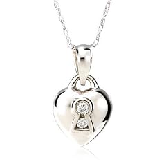 14k Rose, Yellow, or White Gold Diamond Heart Keyhole Pendant (.04 cttw, J Color, I2 Clarity), 18