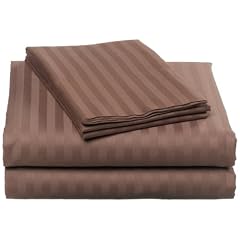 Elegance 300 Thread Count 100% Pima Cotton Woven Dobby Stripe Sateen King Sheet Set, Chocolate
