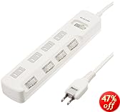 ELECOM �d���^�b�v ���K�[�h �ȃG�l �ꊇ&�ʃX�C�b�` �z�R���V���b�^�[�t 4�� 5m �z���C�g T-K05-2450WH