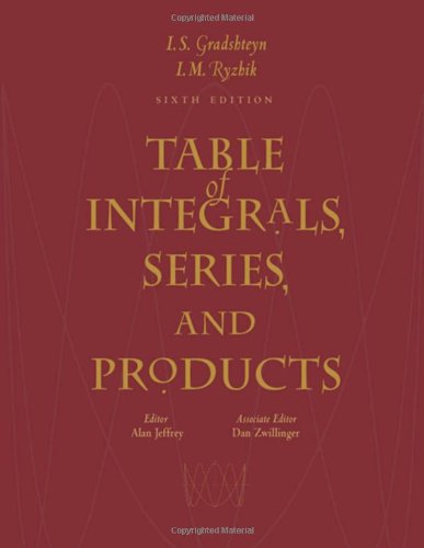 Table of integrals, series, and products Cover