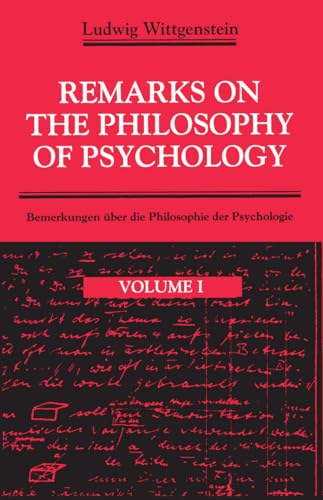 Remarks on the Philosophy of Psychology, Volume 1 (Remarks on the Philosophy of Psychology) Cover