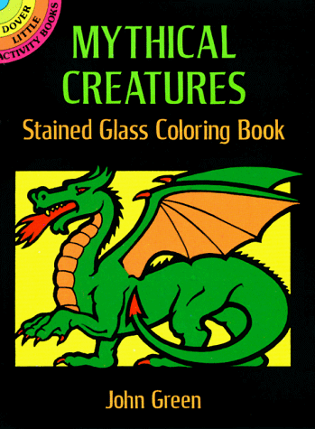 Mythical Creatures Stained Glass Coloring Book Cover
