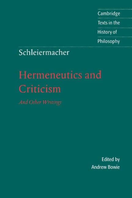 Hermeneutics and criticism and other writings Cover