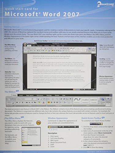 Microsoft Word 2007 Quick Reference Card - Handy Durable Tri-Fold MS Office Word 2007 Tips & Tricks Guide. 6 Total Pages. Stores Easily. Ultimate Reference for Shortcuts, Tips & Cheats for Word 2007 Word Processor. (Software Quick Reference Cards) Cover