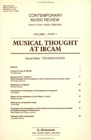 Musical Thought at IRCAM (Contemporary Music Review, Volume 1, Part 1) Cover