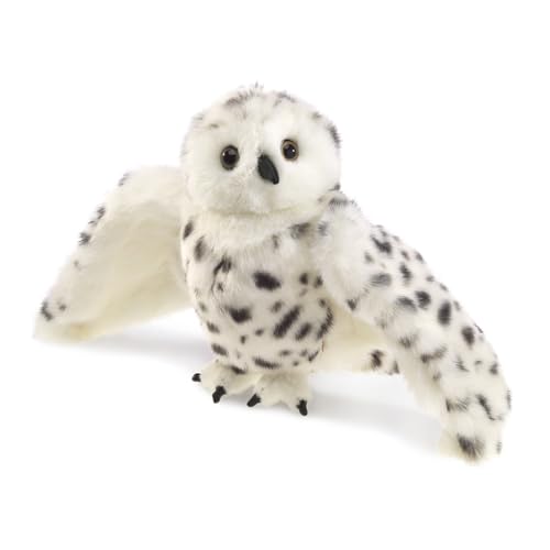 Folkmanis Snowy Owl Hand Puppet, Standard Packaging, White, Black Poster