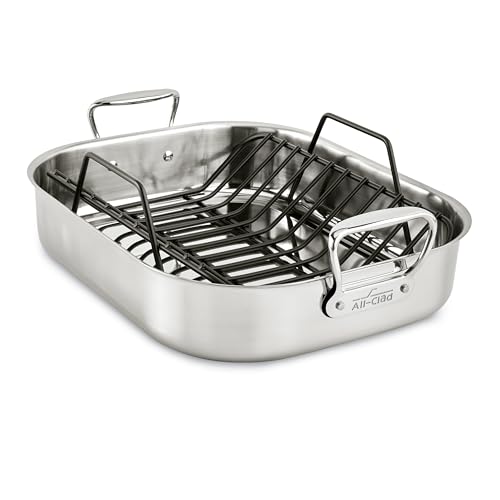 All-Clad Specialty Stainless Steel Roaster and Nonstick Rack 16x13x5 Inch Oven Broiler Safe 600F Roaster Pan, Pots and Pans, Bakeware, Turkey, Silver Poster